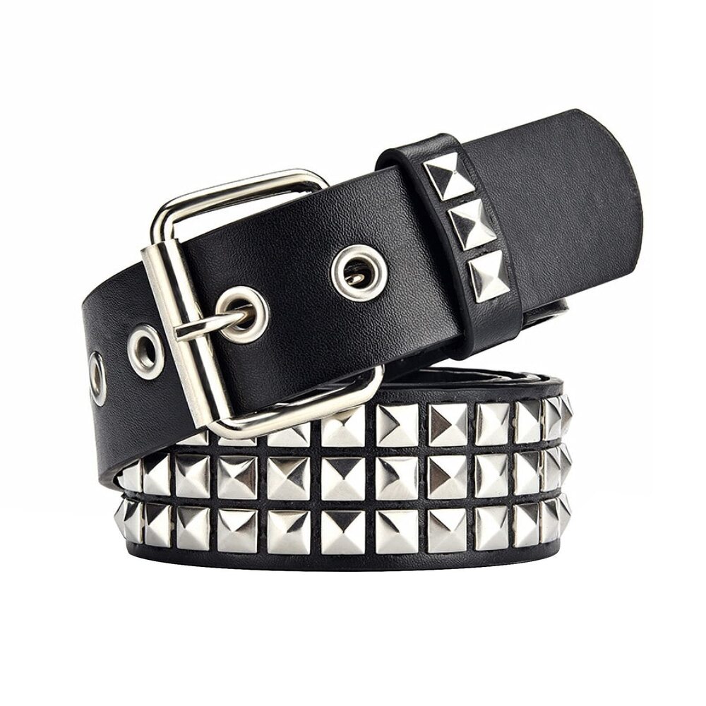 7415 Studded Belt, Metal Punk Rock Rivet belt with Bright Pyramid Studded
